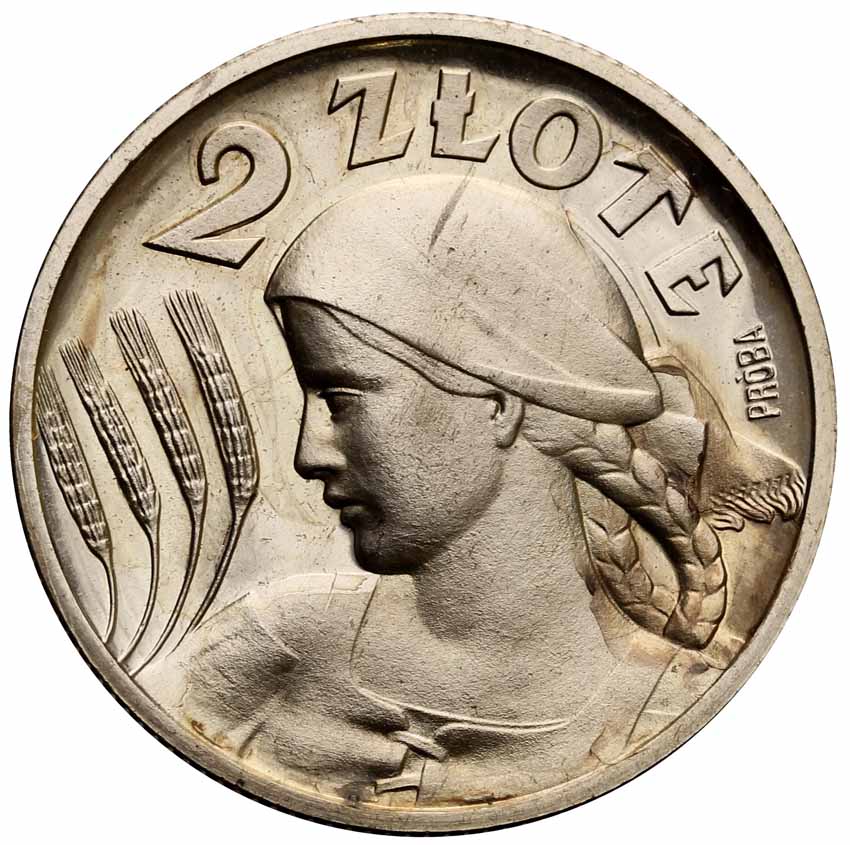 II RP 2 złote 1927, głowa kobiety, PRÓBA, srebro z kolekcji Włodzimierza Głuchowskiego